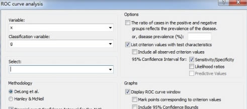 MedCalc�����ر����ô��roc����